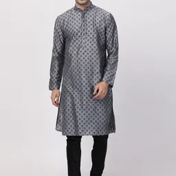 VASTRAMAY Men Grey Ethnic Motifs Printed Kurta with Churidar-image-91