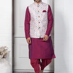 KISAH Men Maroon Printed Kurta with Dhoti Pants-picture-38