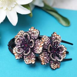 MIZORRI Women Black & Brown Beaded Claw Clip-10