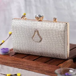 Exotic Silver-Toned Textured Box Clutch image 1