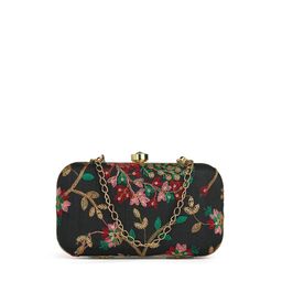 gaura pakhi Black & Red Embroidered Box Clutch-14