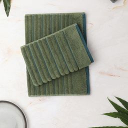 SPACES Set of 2 Olive Green 575 GSM Pure Cotton Ribbed Hand Towel-94