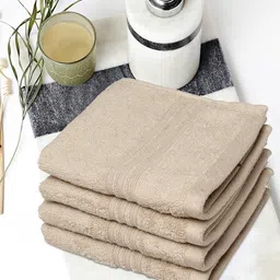 SPACES Set Of 4 Brown Solid Pure Cotton 450 GSM Light Weight Face Towels-35