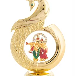 INTERNATIONAL GIFT Gold Toned Brass Peacock Shape Radha Krishna Idol Showpiece-21