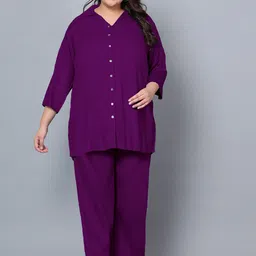 Indietoga Plus Size Roll-Up Sleeves Longline Shirt With Trousers-picture-7
