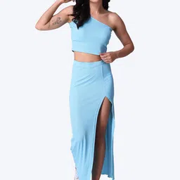 Popwings Striped One Shoulder Top With Skirt Co-Ords-picture-52