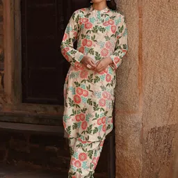 ASHEERA Printed Embroidered Pure Cotton Top With Trousers Co-Ords-picture-14