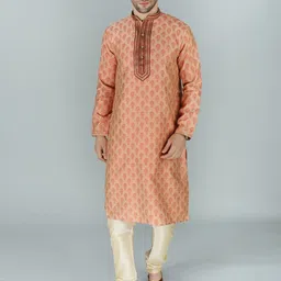 Exotic India Ethnic Motifs Printed Mandarin Collar Long Sleeves Kurta with Pyjamas-picture-28