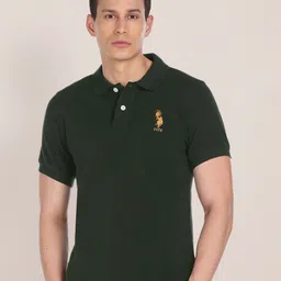 U S Polo Assn Men Green Brand Logo Embroidered Pure Cotton Polo Collar Slim Fit T-shirt-image-58