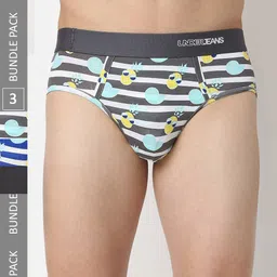 UnderJeans by Spykar Men Pack Of 3 Assorted Low-Rise Basic Briefs UJNPBP047BLUEGREYGREY-22