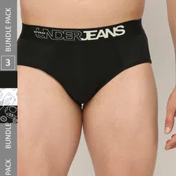 UnderJeans by Spykar Men Pack Of 3 Assorted Low-Rise Basic Briefs UJNPBP049WHITEBLACKBLK-29