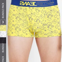 UnderJeans by Spykar Men Pack Of 3 Printed Trunks UJNPTP050WHITYELOWNAVY-image-60