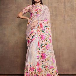 Mitera Gold-Toned & Green Floral Printed Pure Silk Saree-41