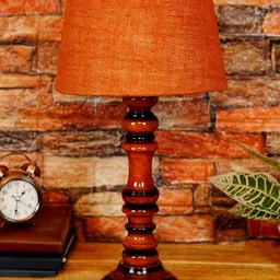 foziq Brown & Orange Textured Wooden Table Lamps-3
