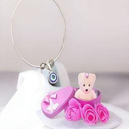 UNIVERSITY TRENDZ Pink & White Evil Eye Charm Bracelet & Teddy Bear Gift Set-43