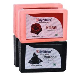 Deyomkar Set Of 4 Herbal Glycerin Charcoal & Rose Soaps-15