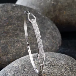 ZENEME Rhodium-Plated Brass American Diamond-Studded Kada Bracelet-14