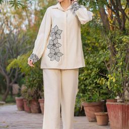 EverBloom Embroidered Long Sleeves Shirt With Trousers-image-75