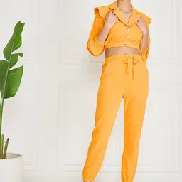 KASSUALLY Yellow Notched Collar Crop Top & Joggers-image-19