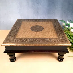 apka mart GoldToned & Brown Wooden Bajot Chowki-image-85