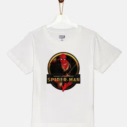 YK Marvel Boys White Spider-Man Printed High Neck Pure Cotton T-shirt-image-9