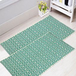 Saral Home Set of 2 Green & Beige Geometric Patterned Multi-Use Cotton Dhurrie-5