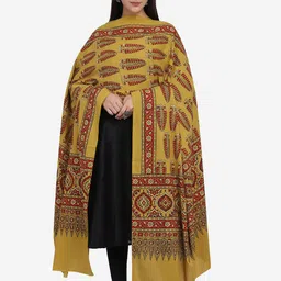 THE WEAVE TRAVELLER Mustard & Red Ethnic Motifs Printed Pure Cotton Block Print Dupatta-10