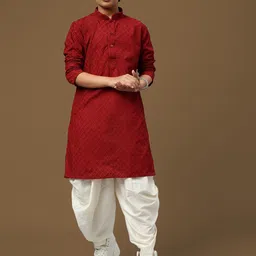 Sanwara Boys Ethnic Motifs Embroidered Straight Chikankari Kurta with Dhoti Pants-image-65