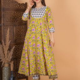 MEERA FAB Key Hole Neck Floral Print Gotta Patti Cotton Kurta with Trousers & Dupatta-image-68