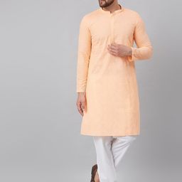See Designs Men Peach-Coloured Embroidered Chikankari Pure Cotton Kurta with Pyjamas-14
