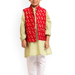 My Little Lambs Boys Ethnic Motifs Printed Mandarin Collar Pure Cotton Kurta With Pyjamas-38