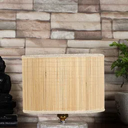 Devansh Beige & White Textured Jute Table Lamp With Wood Base-19