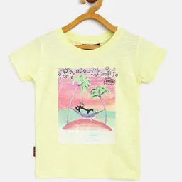 Gini and Jony Boys Yellow  Pink Pure Cotton Tropical Print Pure Cotton T-shirt-image-86