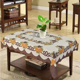 Kuber Industries White & Brown Printed 4-Seater Rectangular Table Cover-6