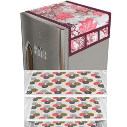 Dakshya Industries Green & Pink 6 Pieces Printed Refrigerator Covers & Mats-image-74