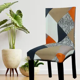HOUSE OF QUIRK Set Of 4 Black & Orange Printed Removable Chair Covers-1