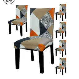 HOUSE OF QUIRK Set Of 6 Black & Orange Printed Removable Chair Covers-2