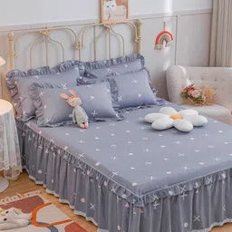 JC HOME Grey & White Printed Pure Cotton Double Queen Bed Cover With Pillow Covers-image-38