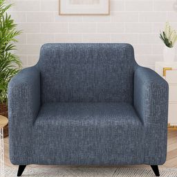 Story@home Grey & Black Printed Single Seater Stretchable Sofa Cover With Arms-image-38