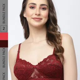Docare Pack Of 2 Non-Padded Non Wired Lace Half Coverage Cotton Bralette Bra-17