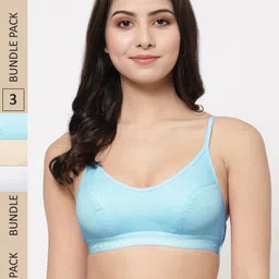 College Girl Pack of 3 Non-Padded Non-Wired All Day Comfort Cottton Sports Bra-picture-55