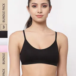 College Girl Pack Of 3 Cotton Non Padded High Support All Day Comfort Sports Bra-picture-14