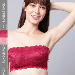 PIBU Pack Of 2 Full Coverage Non Padded Non-Wired Bandeau Bra With 360 Degree Support-5