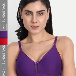 Aimly Pack Of 2 Seamless Non-Padded Non-Wired Full Coverage Cotton T-Shirt Bra-12