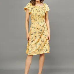 THE PAJAMA FACTORY Floral Printed Flutter Sleeve Smocked A-Line Knee Length Dress-picture-22