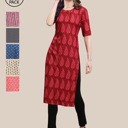 KALINI Women Pack Of 6 Printed Crepe Straight Kurta-picture-36