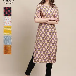 KALINI Pack Of 6 Women Printed Crepe Kurta-image-28