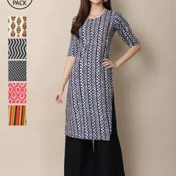 KALINI Women Pack of 6 Digital Printed Crepe Straight Kurtas-image-80