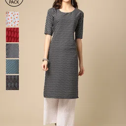 7Threads Women Multicoloured Pack OF 6 Digital Printed Straight Kurta-image-17