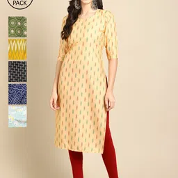 7Threads Women Pack of 6 Digital Printed Crepe Straight Kurtas-image-89